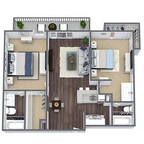 Floor plan B1: 2 Bed 2 Bath