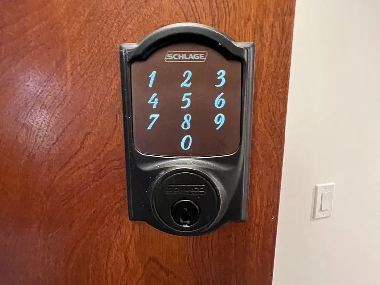 Digital lock on front door. Can be programmed for multiple codes for different visitors to your home (cleaning person, dogwalker, etc.)