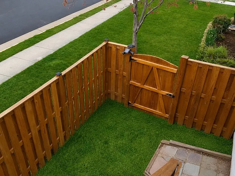 Fenced in backyard with garden area