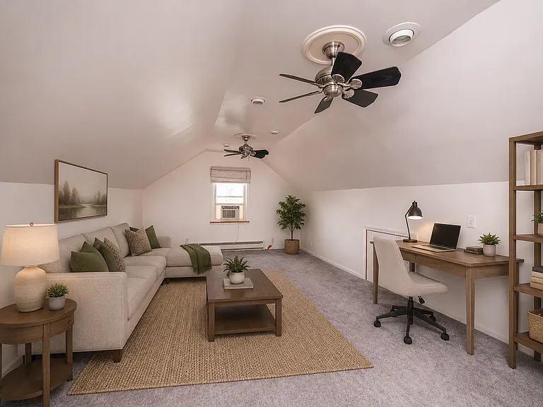 Attic space can be used as additional bedroom with its own closet space and side storage along walls
Virtually staged