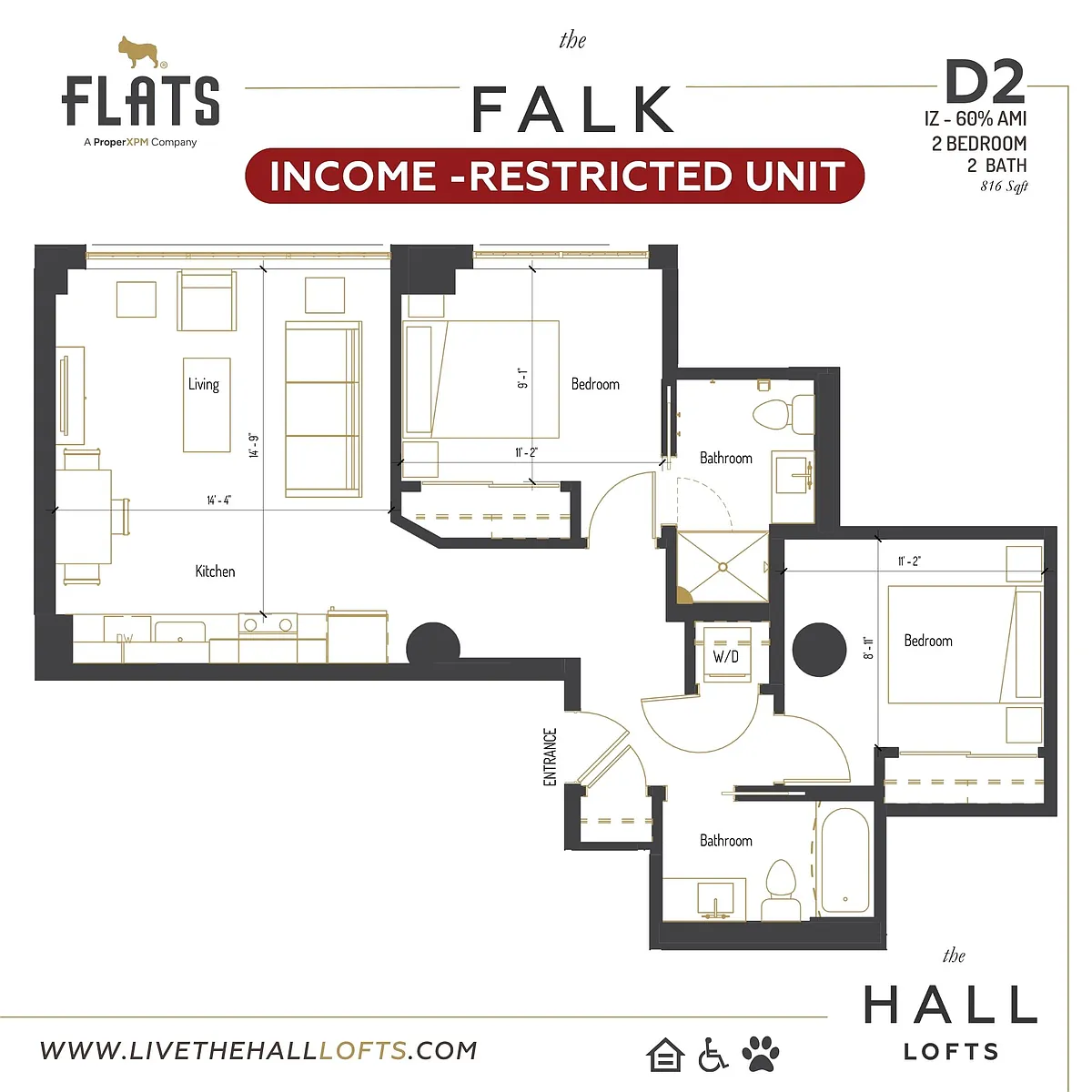 Floor plan D2 - IZ 60% AMI