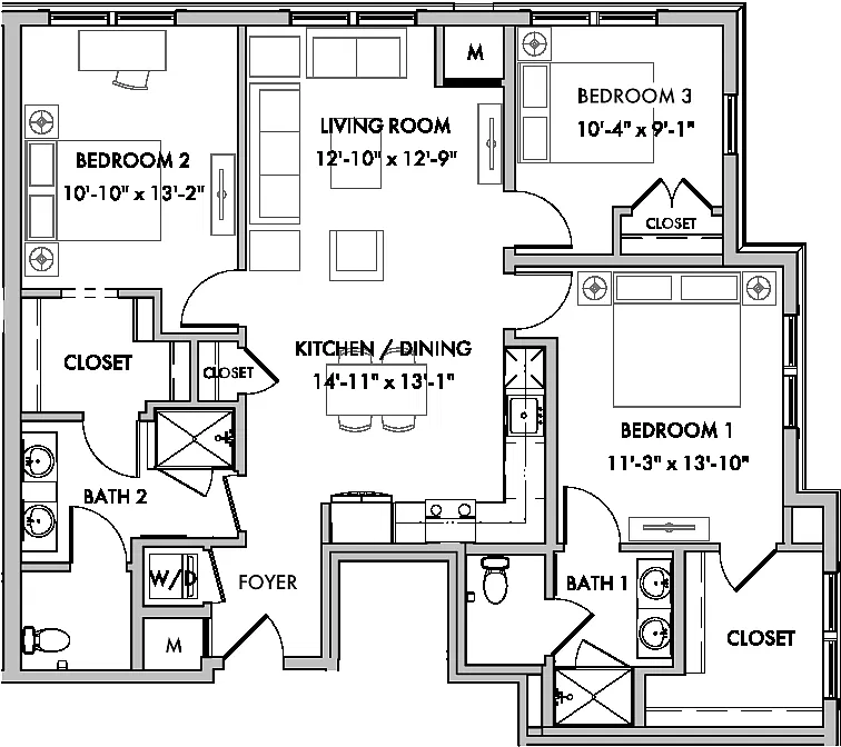 Floor plan Melford I 3 Bed/2 Bath-C6