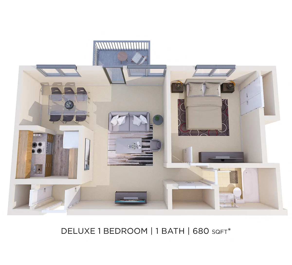 Floor plan One Bedroom - 680 sqft
