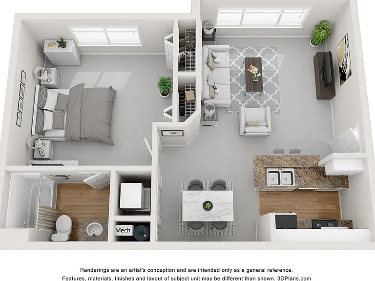 A 3D floor plan rendering of The Sable.