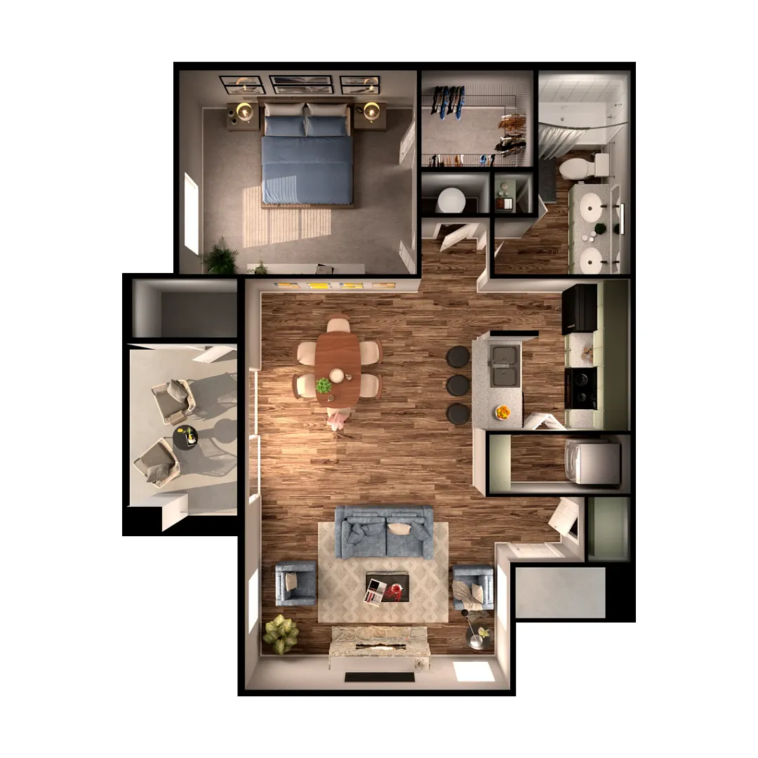 Floor plan A2 | 1 Bed | 1 Bath