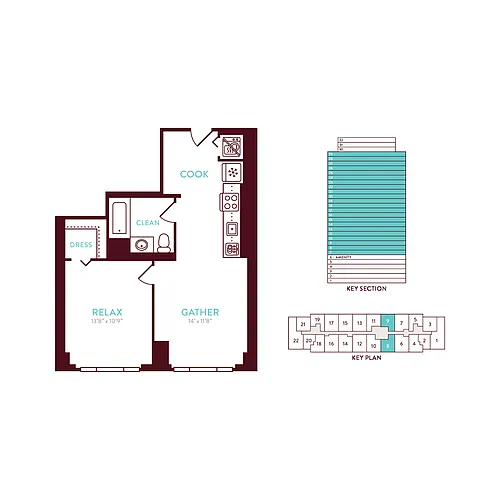 Floor plan 1 Bedroom 1 Bath N