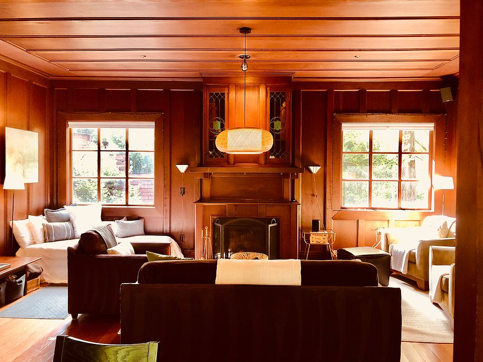 Restored 1920's Redwood living/dining room