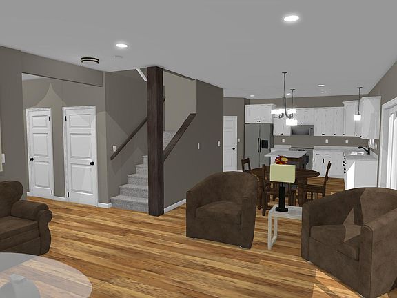 Kitchen, casual dining and living area