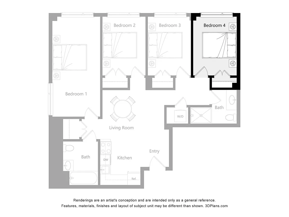 Floor plan Furnished Room in a 4 Bedroom 2 Bathroom (I4)