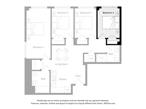 Floor plan Furnished Room in a 4 Bedroom 2 Bathroom (I4)