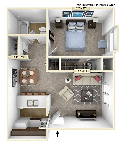 Floor plan One Bedroom Cedar