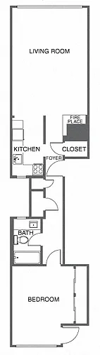 Floor plan Renovated 1 Bed, 1 Bath