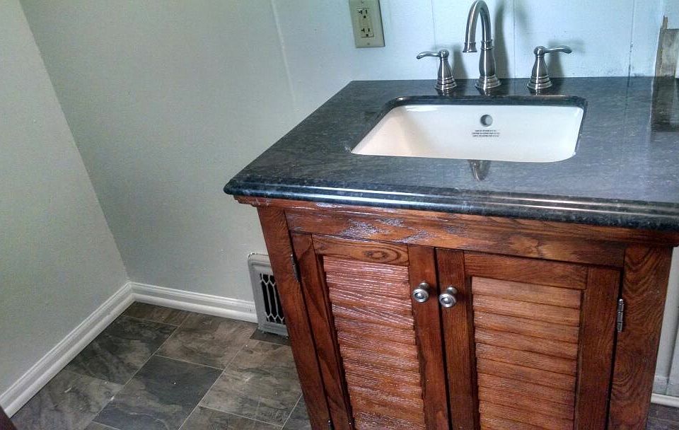 New flooring & vanity in bathroom