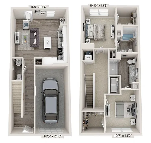 Floor plan 2 Bedroom Townhome | TH2