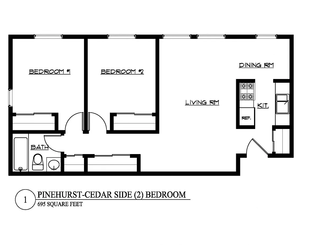 Floor plan Cedar Side Two Bedroom-One Bath
