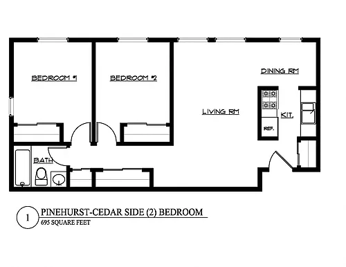 Floor plan Cedar Side Two Bedroom-One Bath