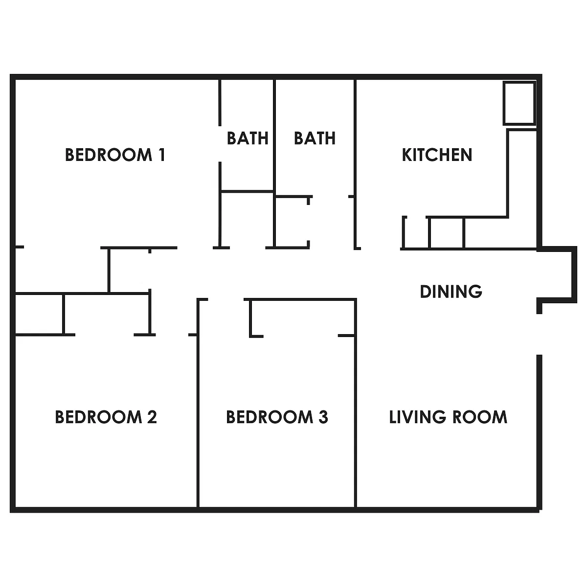 Floor plan 3 Bedroom, 1.5 Bathroom