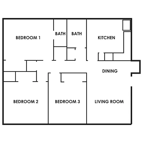 Floor plan 3 Bedroom, 1.5 Bathroom
