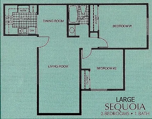 Floor plan Two Bedroom One Bath With Washer Dryer