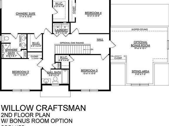 Willow Craftsman Premier Series - Optional 2nd Floor Bonus Room