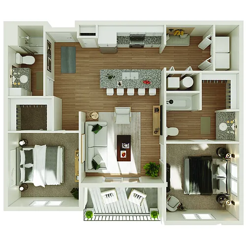 Floor plan 2 Bedroom, 2 Bathroom - 1118 SF