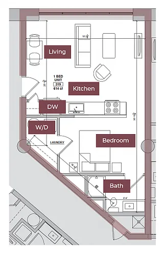 Floor plan Studio w/ Bed Nook Floor Plan C | Lofts South