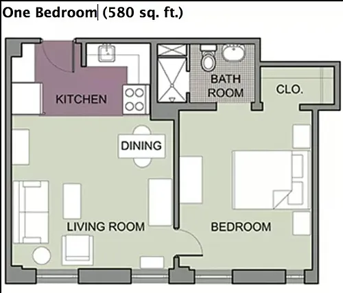 Floor plan 1 Bedroom - Open Floor Plan