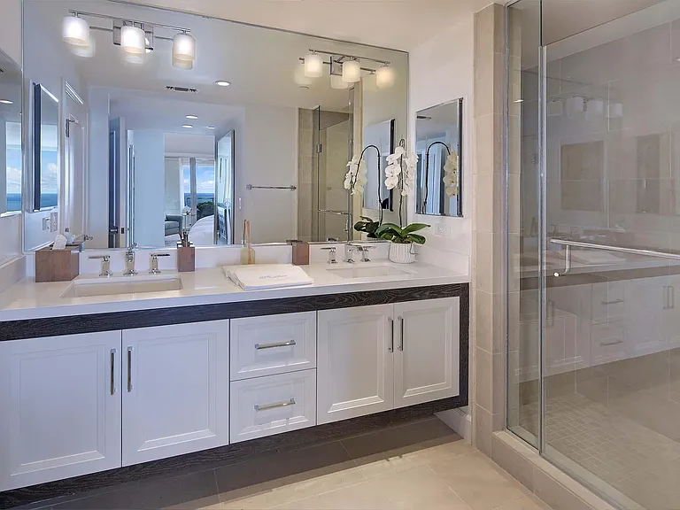 Expansive bathroom with dual sinks