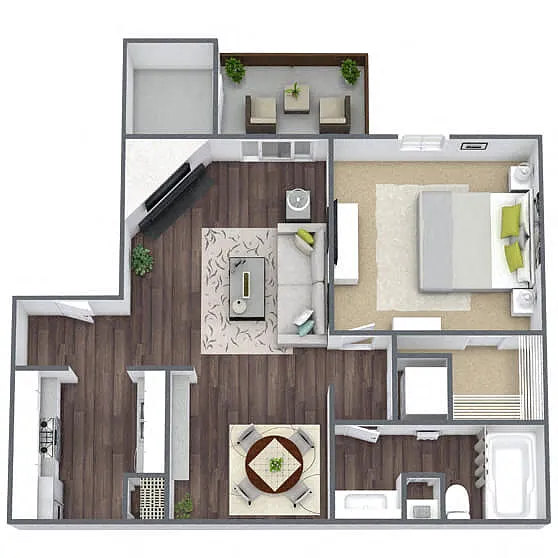 Floor plan A2: 1 Bed 1 Bath