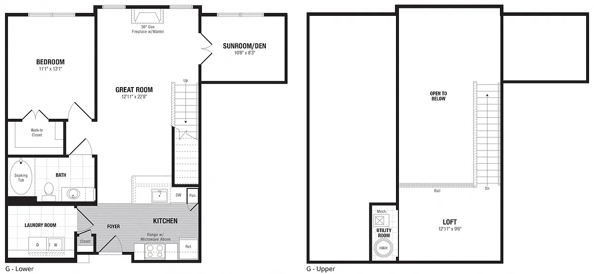 Floor plan 1 Bed/1 Bath Den Loft-G