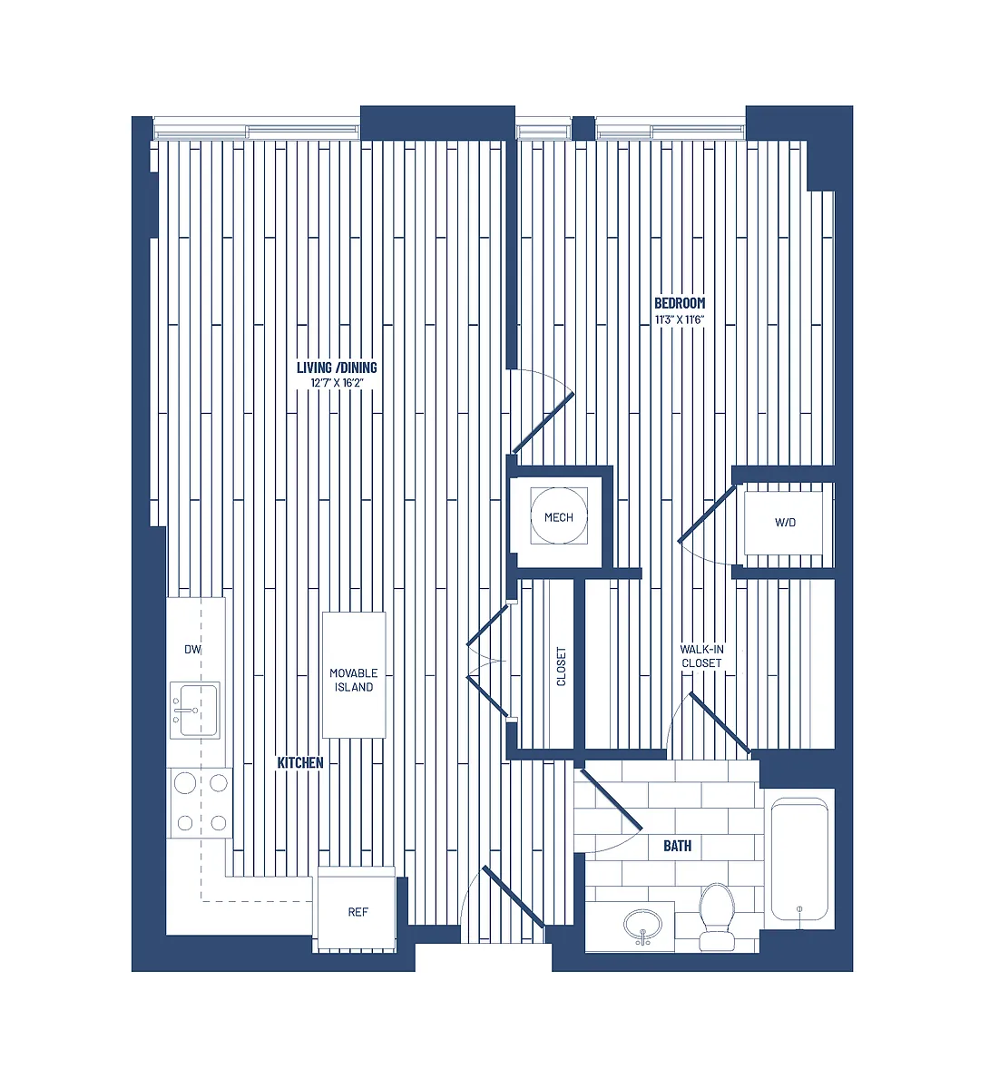 Floor plan 1 Bed/1 Bath-H1A