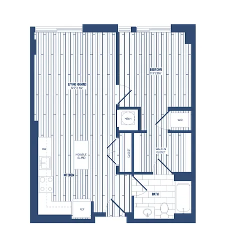 Floor plan 1 Bed/1 Bath-H1A