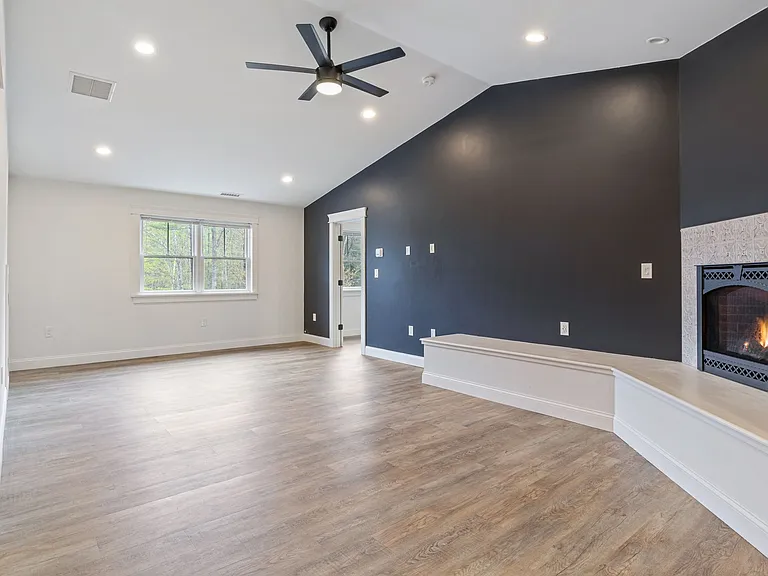Living room with propane fireplace.