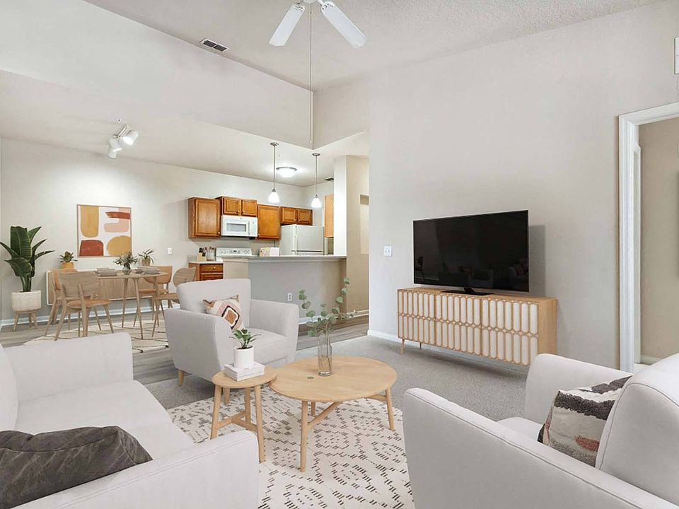 Living room with plush carpeting