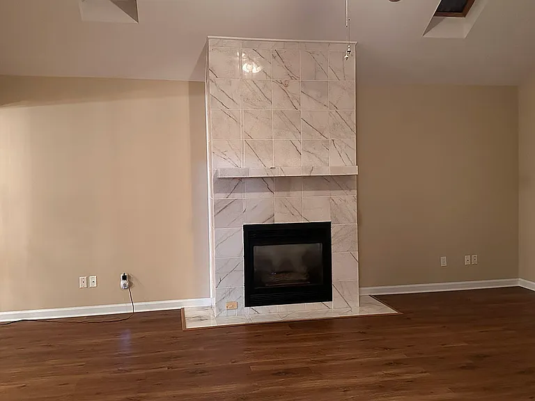 Marble fireplace in the great room.