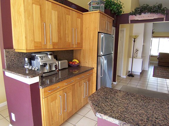 granite counters, custom cabinets