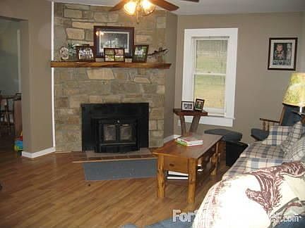 Living Room with Rock Fireplace