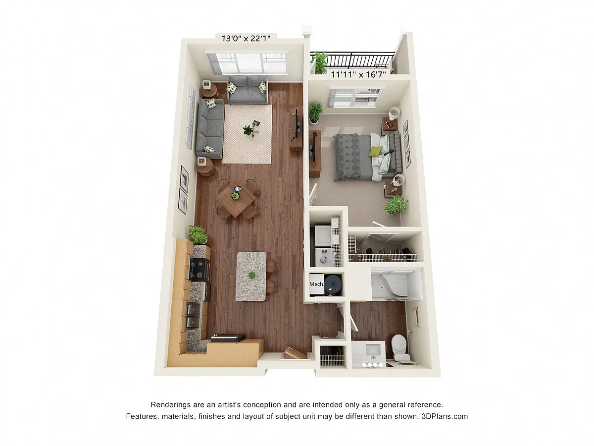 Floor plan One Bedroom A1