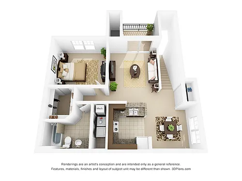 Floor plan Unit B2 - One Bed/One Bath Phase 1 & 2 Classic
