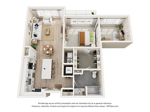 Floor plan 1C+ - One Bedroom Den