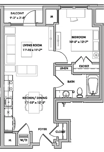Floor plan Mansions 1 1 Bed/1 Bath-A1-B