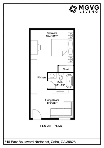 Floor plan 1 Bed/1 Bath