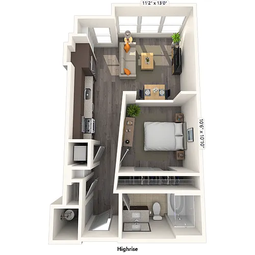 Floor plan Studio 0x1 590-645 SF