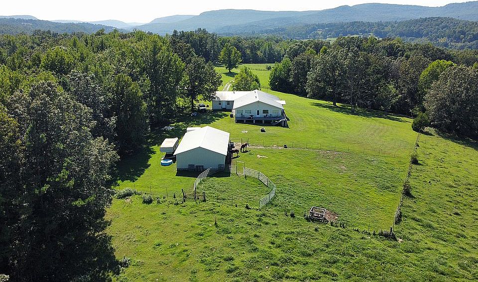 Overhead from behind barn
