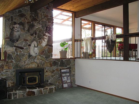 Rock fireplace in living room