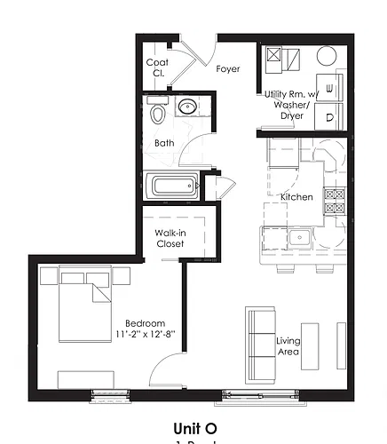 Floor plan Millrace 1-bedroom O Floorplan