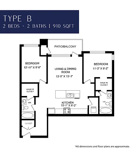 Floor plan 2 Bed + 2 Bath