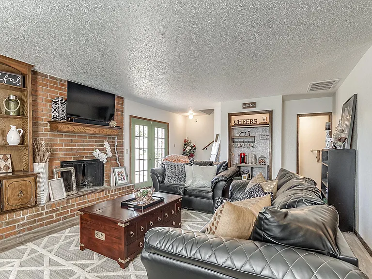 Living room with cozy fireplace