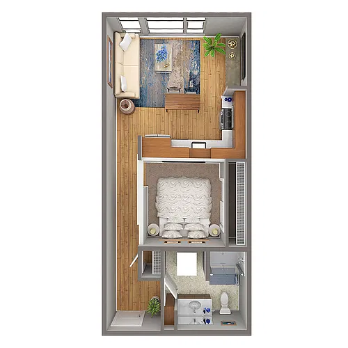 Floor plan 1 Bed/1 Bath Open - H