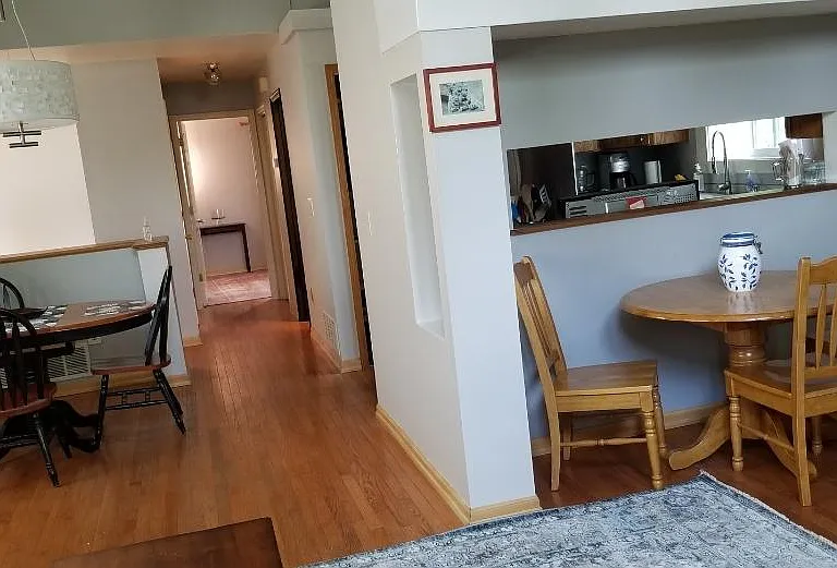 view from the living room all the way to the back door on the second floor. the whole length of the house.